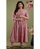 NEVISHA STYLE Cotton Woven Three Fourth Sleeves Floral Printed Maternity Kurta With Side Zipper Nursing Access - Peach