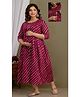 NEVISHA STYLE Cotton Woven Three Fourth Sleeves Leheriya Printed Maternity Kurta With Side Zipper Nursing Access - Purple