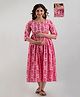 NEVISHA STYLE Cotton Woven Three Fourth Sleeves Floral Printed Maternity Kurta With Side Zipper Nursing Access - Pink