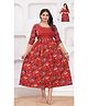 NEVISHA STYLE Cotton Woven Three Fourth Sleeves Floral Printed Maternity Kurta With Side Zipper Nursing Access - Red