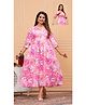 NEVISHA STYLE Cotton Woven Three Fourth Sleeves Floral Printed Maternity Kurta With Side Zipper Nursing Access - Pink
