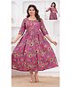 NEVISHA STYLE Cotton Woven Three Fourth Sleeves Floral Printed Maternity Kurta With Side Zipper Nursing Access - Purple & Pink
