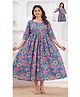 NEVISHA STYLE Cotton Woven Three Fourth Sleeves Floral Printed Maternity Kurta With Side Zipper Nursing Access - Blue