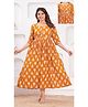 NEVISHA STYLE Cotton Woven Three Fourth Sleeves Leaves Printed Maternity Kurta With Side Zipper Nursing Access - Brown