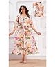 NEVISHA STYLE Cotton Woven Three Fourth Sleeves Floral Printed Maternity Kurta With Side Zipper Nursing Access - White