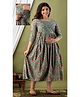 NEVISHA STYLE Cotton Woven Three Fourth Sleeves Floral Printed Maternity Kurta With Side Seam Nursing Access - Grey