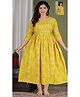 NEVISHA STYLE Cotton Woven Three Fourth Sleeves Floral Printed Maternity Kurta With Side Zipper Nursing Access - Yellow