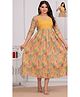 NEVISHA STYLE Cotton Woven Three Fourth Sleeves Leaves Printed Maternity Kurta With Side Zipper Nursing Access - Yellow