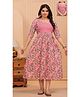 NEVISHA STYLE Cotton Woven Three Fourth Sleeves Floral & Leaves Printed Maternity Kurta With Side Zipper Nursing Access - Pink