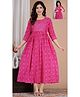 NEVISHA STYLE Cotton Woven Three Fourth Sleeves Bandhani Designed Maternity Kurta With Side Zipper Nursing Access - Pink