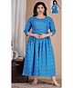 NEVISHA STYLE Cotton Woven Three Fourth Sleeves Bandhani Designed Maternity Kurta With Side Zipper Nursing Access - Blue