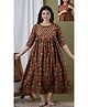 NEVISHA STYLE Cotton Woven Three Fourth Sleeves Floral Printed Maternity Kurta With Side Zipper Nursing Access - Brown