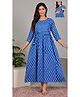 NEVISHA STYLE Cotton Woven Three Fourth Sleeves Ethnic Motifs Printed Maternity Kurta With Concealed Zipper Nursing Access - Blue