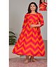 NEVISHA STYLE Cotton Woven Three Fourth Sleeves Chervon Printed Maternity Kurta With Concealed Zipper Nursing Access - Red