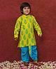 AJ Dezines Cotton Woven Full Sleeves Floral Motifs Printed Kurta & Dhoti Set - Green Blue & Yellow