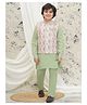 AJ Dezines Cotton Full Sleeves Solid Kurta & Pyjama With Floral Printed Jacket Set - Pista