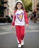 OLLINGTON ST. Cotton Knit  Full Raglan Sleeves Heart Printed Sweatshirts & Knit Joggers Set - Multicolor & Red