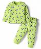 Honeyhap Premium 100% Cotton Knit Full Sleeves Co-ords Night Suit With Bio Finish & Cherry Print - Sunny Lime