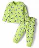 Honeyhap Premium 100% Cotton Knit Full Sleeves Co-ords Night Suit With Bio Finish & Cherry Print - Sunny Lime