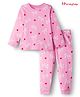 Honeyhap Premium 100% Cotton Knit Full Sleeves Co-ords Night Suit With Bio Finish & Bow Print - Prism Pink