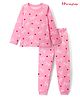 Honeyhap Premium 100% Cotton Knit Full Sleeves Co-ords Night Suit With Bio Finish & Bow Print - Prism Pink