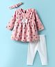 WOW Clothes Looper Knit Full Sleeves Top & Leggings Set With Cupcake Print & Headband - Pink