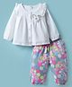 WOW Clothes Cotton Knit Full Sleeves Front Open Top & Printed Leggings Set - White & Grey