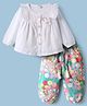 WOW Clothes Cotton Knit Full Sleeves Front Open Top & Printed Leggings Set - White & Green