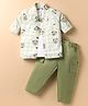 WOW Clothes Sinker Knit Full Sleeves Shirt & Trouser Set With Teddy Bear Print & Sleeveless T-Shirt - Green