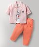 WOW Clothes Sinker Knit Full Sleeves Textured Shirt & Pant Set With T-Shirt - Peach