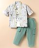 WOW Clothes Sinker Knit Full Sleeves Shirt & Trouser Set With Animal Print & Sleeveless T-Shirt - Lemon Yellow