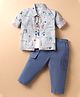 WOW Clothes Sinker Knit Full Sleeves Shirt & Trouser Set With Animal Print & Sleeveless T-Shirt - Peach