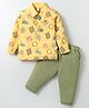 WOW Clothes Looper Knit Full Sleeves Polo T-Shirt & Trouser Set With Animal Print - Lemon Yellow