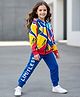 OLLINGTON ST. Cotton Knit Full Sleeves Printed Hoodie Jacket & Knit Joggers Set- Multicolor & Navy Blue