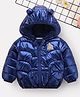 Mark & Mia Full Sleeves Solid Coloured Padded Hooded Jacket With Elephant Patch & Kangaroo Pockets - Navy Blue