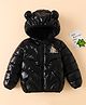 Mark & Mia Full Sleeves Solid Coloured Padded Hooded Jacket With Elephant Patch Kangaroo Pockets - Black
