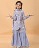 MASTARANG Cotton Woven Full Sleeves Floral Embroidered & Sequins Embellished Kurta & Gharara With Dupatta Set - Powder Blue
