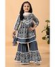 MASTARANG Cotton Woven Three Fourth Sleeves Floral Printed Gota Lace & Shells Embellished Kurta Sharara With Dupatta Set - Grey