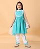 MASTARANG Cotton Woven Sleeveless Leaves Embroidered Kurta & Pant With Dupatta - Sky Blue