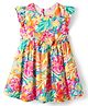 Babyhug 100% Cotton Half Sleeves Floral Printed Dress - Multi Colour