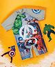 Yellow Bee Marvel Half Raglan Sleeves Avengers Printed Legged Swimsuit - Grey