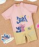 Yellow Bee Disney Lilo & Stitch Featuring Half Sleeves Characters Printed Swimsuit - Pink & Yellow