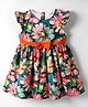 Babyhug Cotton Knit Frill Sleeves Frock With Floral Print & Bow Applique - Navy Blue