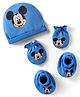 Babyhug Disney Interlock Knit Cap Mittens & Booties Set with Mickey Mouse Graphics Blue - Diameter 11.5 cm