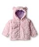 Bonfino Woven Full Sleeves Solid Coloured Fur Hooded Winter Jacket With Ear Applique - Pink