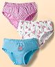 Kookie Kids India Cotton Knit Panties With Tropical Theme Print Pack Of 3 - White Light Blue & Pink