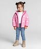 Bonfino Woven Full Sleeves High Neck Padded Jackets With Heart Print - Pink