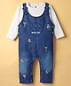 WOW Clothes Cotton Knit Dungarees with Full Sleeves Inner Tee & Floral Embroidery - White
