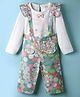 WOW Clothes Full Sleeves T-Shirt & Trouser Pant Set with Cat Print & Bow Applique - Green & White