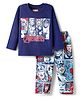 Babyhug Marvel Single Jersey Knit Full Sleeves Night Suit with Avengers Graphics - Navy Blue